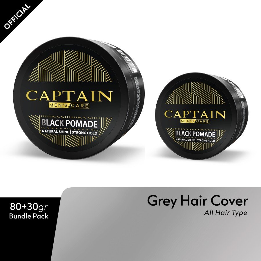 Bundling - Captain Men's Care Black Pomade Reguler + Black Pomade Travel Size